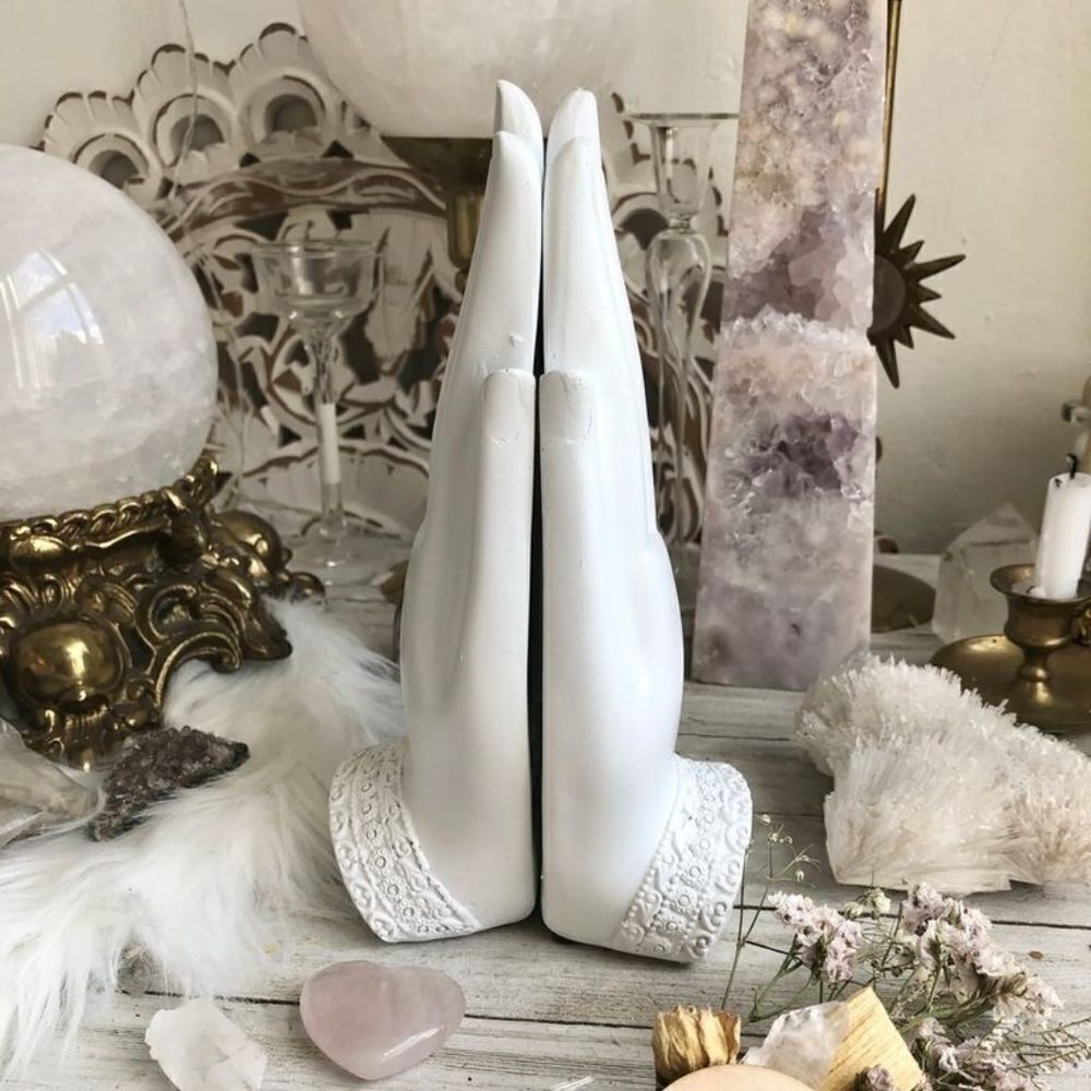 ONE LEFT / Poly-Resin Hand Statue White Boho Hindu Witchy Desk Shelf Decor - Picture 2 of 3